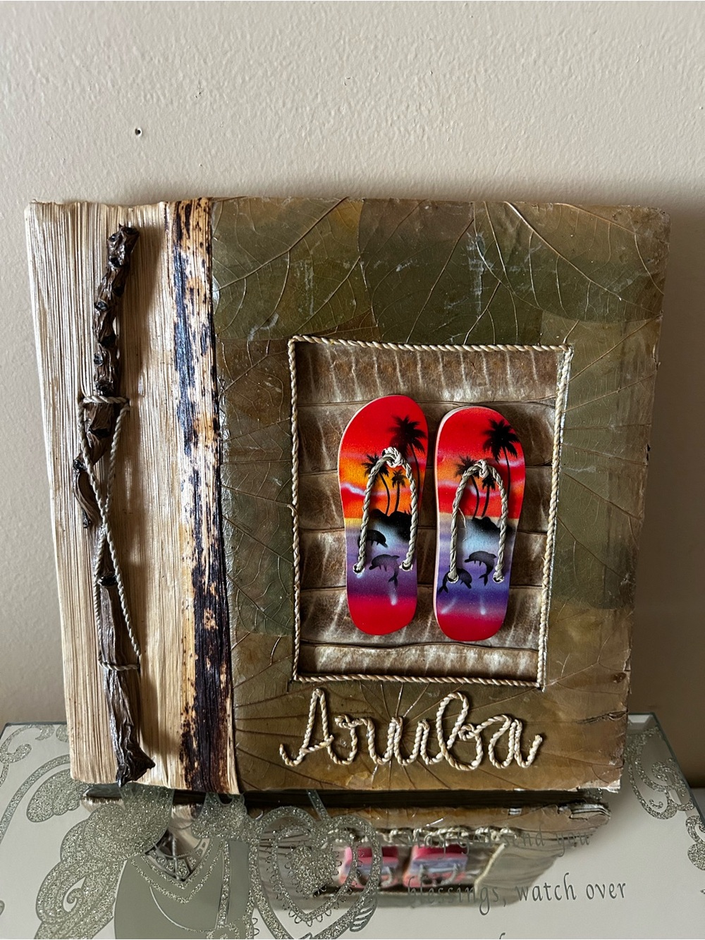 Aruba Photo Album with Sunset Flip-Flop Design - Multicolor